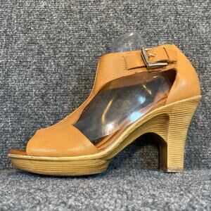 Sofft Dabney T Strap Heel Womens 7.5 Brown Leather Open Toe Platform Pump Sandal